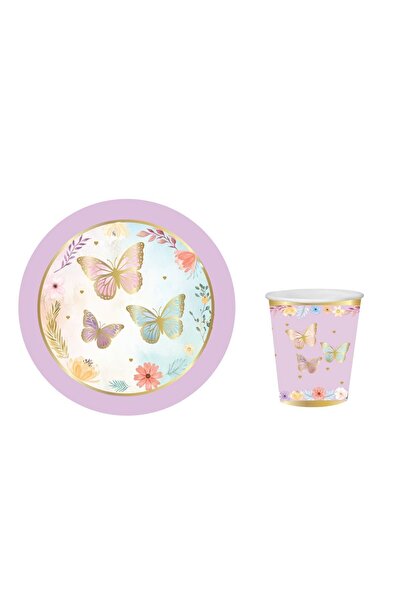 Big Party Kelebek Temalı Karton Tabak Bardak Set 8 Kişilik