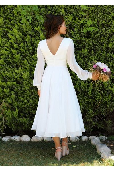 FaBe Fashion Φόρεμα με μακρυμάνικο διπλό γιακά μίντι σιφόν