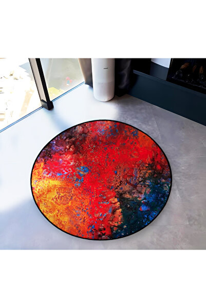 Rugs Modern Halı Red Themed Abstract Patterned Round Woven Base Modern Decora...