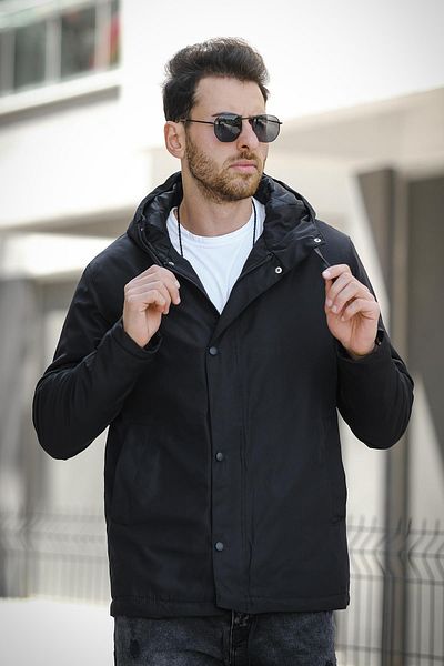 Oksit Ανδρικό παλτό Quito Slim Fit με κουκούλα - Αδιάβροχο και λεπτομέρεια με κορδόνια