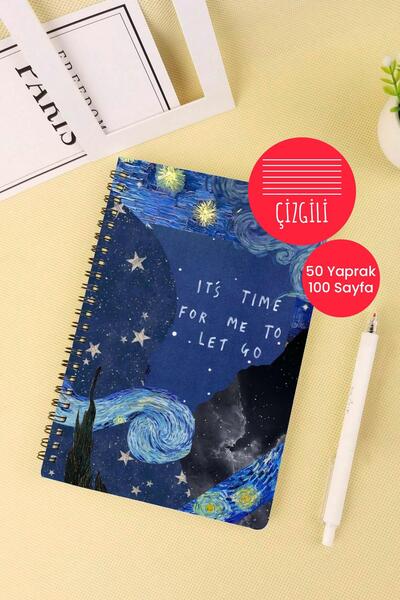 Anime Marketi دفتر مدرسي حلزوني مقاس A5 بتصميم فان جوخ، 50 ورقة، 100 صفحة - مسطر