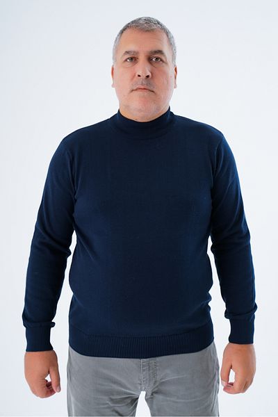 Trist Star Ανδρικό πουλόβερ Navy Blue Plus Size - Μισό ζιβάγκο, 100% βαμβάκι, TRIST-2002