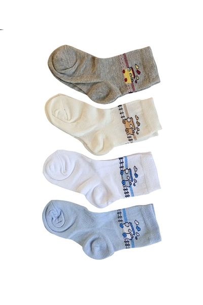 Butik Boy's 4 Pieces of Locomotive Patterned Socks 0 -1,1-2, 3-4 Years