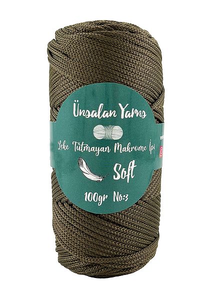 ÜNSALAN HOBİ Premium Χακί Πολυεστέρας - Τσάντα Μακραμέ 2mm, 100gr 120mt, Σετ 5