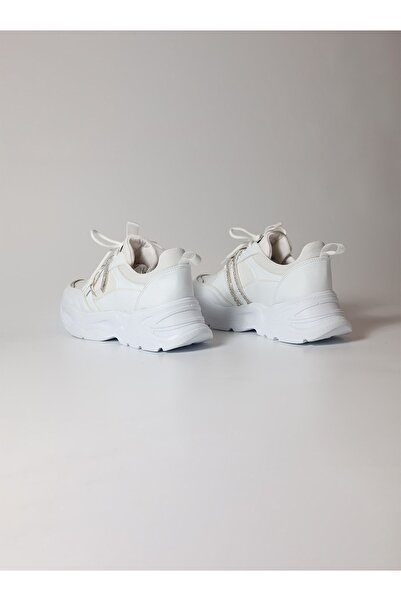sorella Kadın Şık Yüksek Topuk Beyaz Taş Şerit Detaylı Sneaker - Izabel