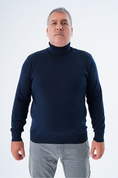 Trist Star Πουλόβερ Navy Blue Turtleneck Plus Size - 100% βαμβάκι TRIST-2001
