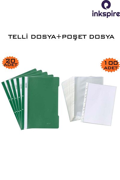 inkspire A4 Green Wire and Transparent Bag File - 20/100 Pieces, Föy File with Hole on the Edge