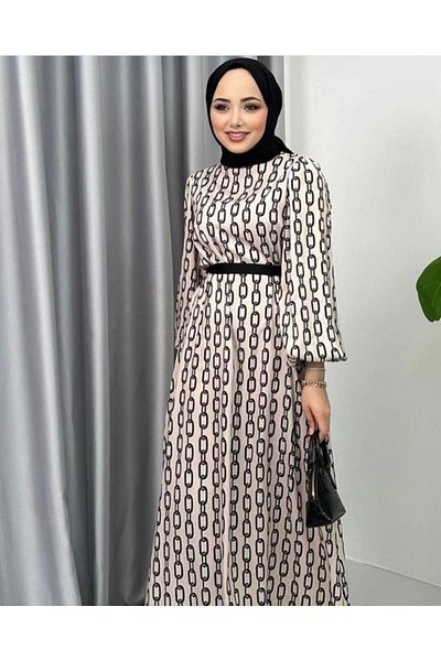 Gamzem Chain Pattern Satin Women's Dress - Special and Regular Occasions