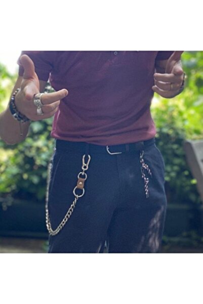 Nishstyle Erkek Aksesuar Siyah Renk Mini Deri Detaylı Pantolon Zinciri