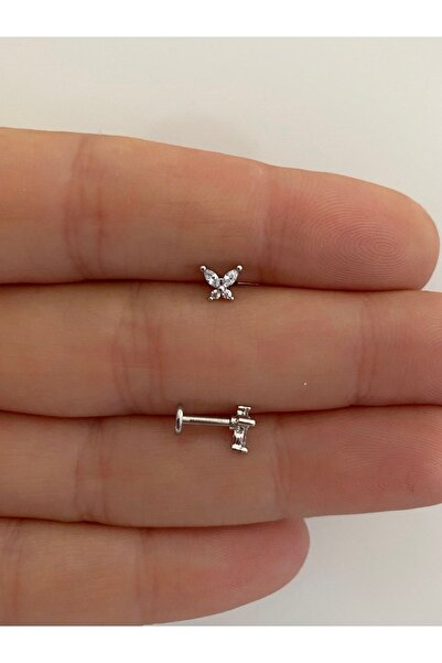 Arescollection Cerrahi Çelik Kelebek Arkası Düz Labret Tragus Helix Lobe Conch Uyumlu Piercing Küpe