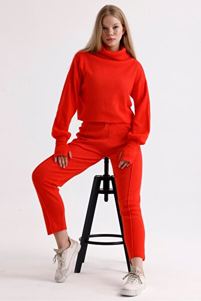 MD trend Balloon Sleeve Crop Sweater and Stitched Pants - Women's Knitwear Set