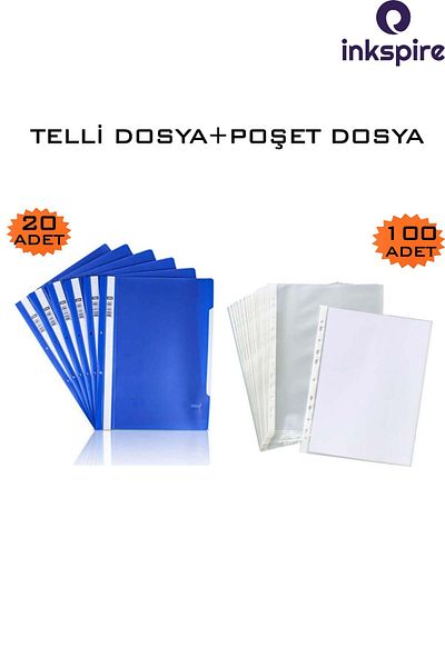 inkspire A4 Blue Wire and Transparent Bag File - 20/100 Pieces, Föy File with Hole on the Edge