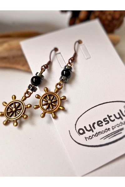 ayrestyle أقراط نسائية عتيقة من حجر العقيق والهيماتيت - متدلية بتفاصيل دائرية