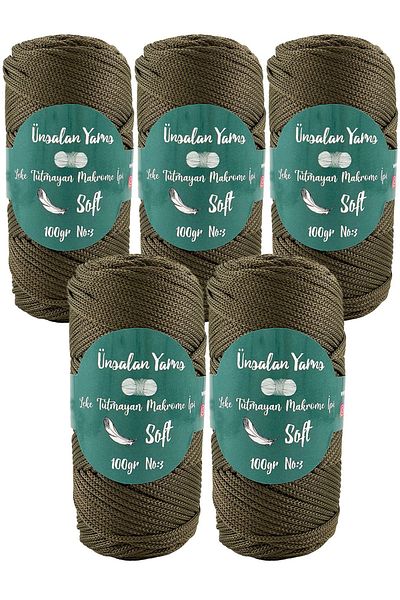 ÜNSALAN HOBİ Premium Χακί Πολυεστέρας - Τσάντα Μακραμέ 2mm, 100gr 120mt, Σετ 5