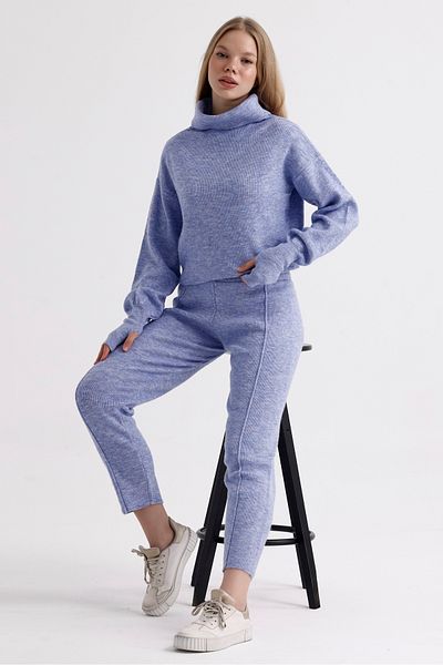 MD trend Balloon Sleeve Crop Sweater and Stitched Pants - Women's Knitwear Set