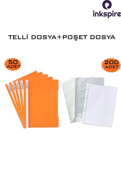 inkspire A4 Orange Ring Bags and Transparent Bags - 50 Pieces of Folders with Holes on the Edge