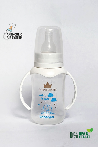 BEBENEO Beyaz Kulplu Biberon 150 ml Kaliteli PP Plastik Bebek Biberonu Antikolik Silikon Uç No1 Yenidoğan