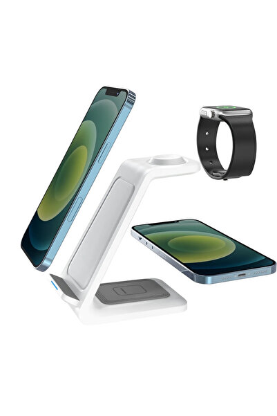 MATECHNO 3 in 1 Kablosuz Telefon Saat Şarj Standı 20W Wireless Stand