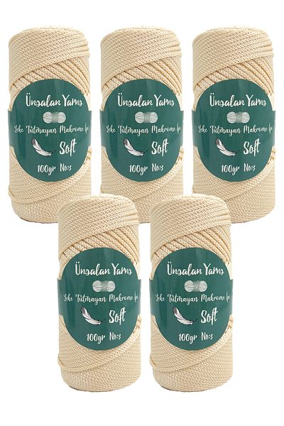 ÜNSALAN HOBİ Premium Polyester 100gr Ecru Macrame String - 120mt 2mm Σετ 5 χορδών
