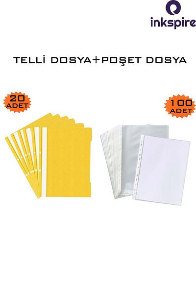 inkspire A4 Yellow Wire and Transparent Bag File - 20/100 Pieces, Perforated Edge, Föy File