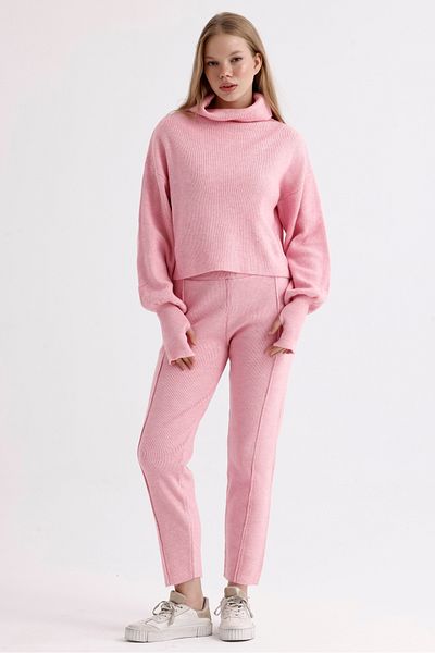 MD trend Balloon Sleeve Crop Sweater and Stitched Pants - Women's Knitwear Set