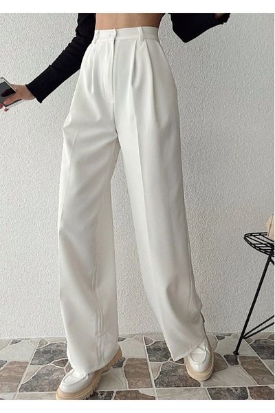 VOVSTYLE Women's White Wide Leg High Waist Palazzo Trousers