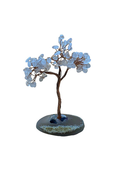 Aksesuarlia Dekoratif Pembe Kuvars Doğal Taş Ağaç -  Akik Taşı Tabanlı