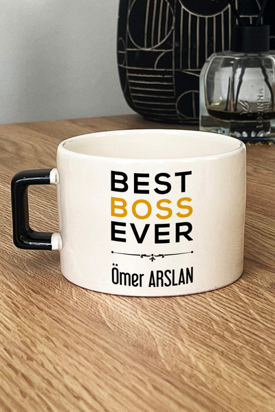 Hedizu Kişiye Özel Best Boss Ever Lüks Fincan Siyah Patrona Doğum Günü Hediyesi