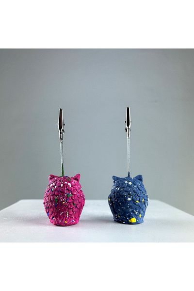 oasis decoration Gray Blue Fuchsia Owl 2-Piece Note Holder Set