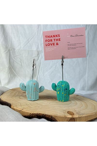 oasis decoration Mint Ice Green Cactus Splash 2 Pieces Note Holder Set