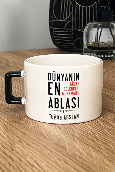 Hedizu Kişiye Özel Abla Lüks Fincan Siyah Ablaya Doğum Günü Hediyesi