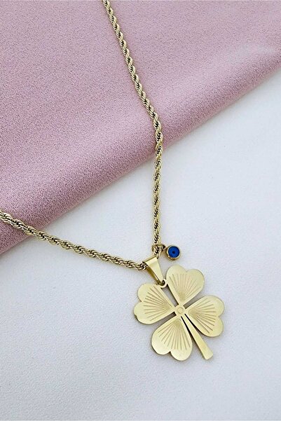 Noname 316 L ÇELİK  YONCA KOLYE &  ALTIN KAPLAMA YONCA KOLYE 60 CM ZİNCİRLİ