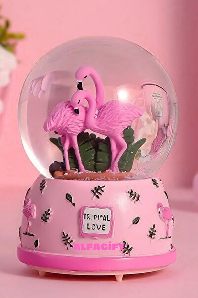 ALFAGİFT Renk Değiştiren Işıklı Ve Müzikli Romantik Flamingo Kar Küresi-dekoratif Hediye