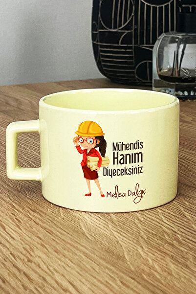Hedizu Kişiye Özel Mühendisler Günü Hediyesi Pastel Fincan Sarı Kadın Mühendis