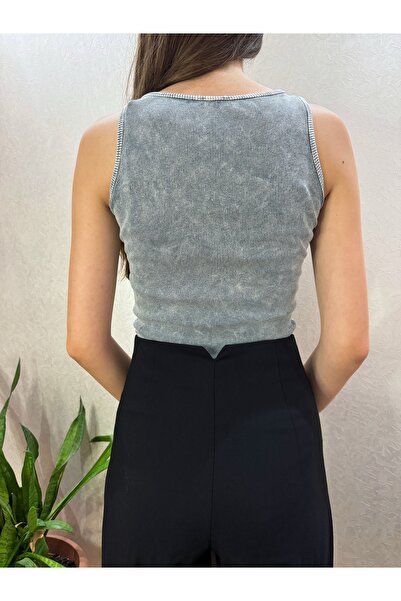 peri tower Crew Neck Ribbed Camisole - Heart Printed and Washed Pale Effect Athlete