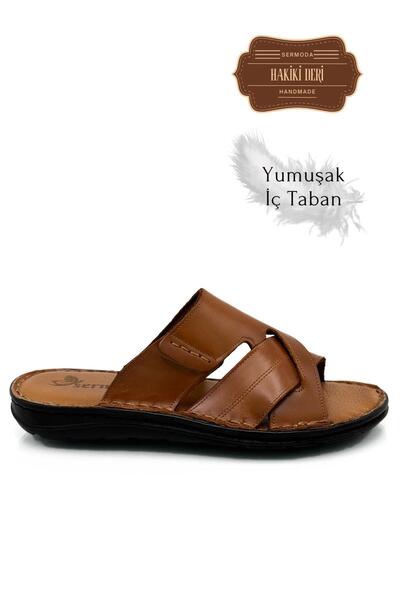 Moda Anna Ανδρικές παντόφλες ελαφριές από γνήσιο δέρμα - G Tan