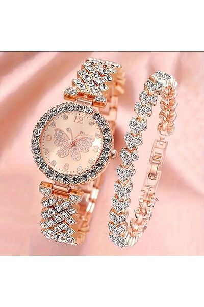 QUARTZ Set of 2 Elegant Butterfly Quartz Watch with Box Gift