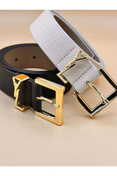 Des'ree Kemer Gold Buckle 2-Piece Women's Belt with Bridges - for Pants, Dresses and Shirts