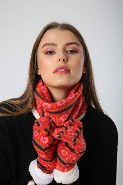 FELLMENS Orange Wool Neck Collar Beret and Gloves Set