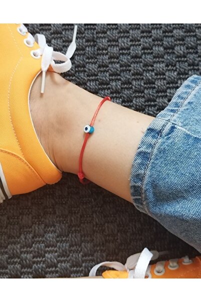 Bella Sera Studio Red Satin Rope Glass Evil Eye Beaded Anklet