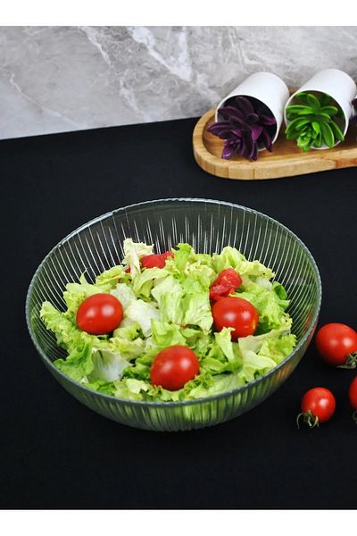 Tanemce 21 cm Serving Bowl - Glass Salad Plate, Presentation Chips Plate, Mnk- 1 Piece