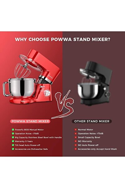 Pow Kırmızı Wa Stand Mikser 1500 Watt Mutfak Şefi Sm-1503 220 - 240 V 2 Yıl 1000 ml ve üzeri Klasik İth