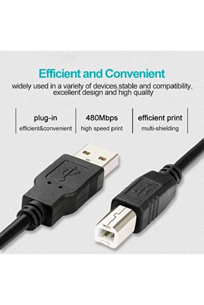 Derwell Yazıcı Kablosu Ara Printer Usb Bağlantı Bağlama Kablo Lazer Samsung Hp Canon Brother Kablosu 3 Metre