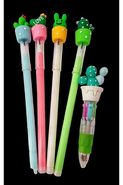 Dudo Baby Set of 4 Cactus Laying Egg Pens and Multicolored Ballpoint Pens