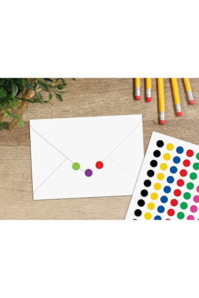 Dekals 30 Adet Yuvarlak Renkli Yapışkanlı Etiket Sticker  (Mavi, Sarı, Siyah,...
