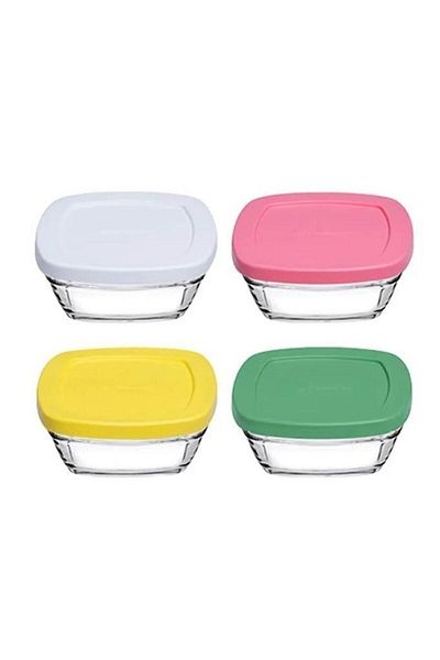 Paşabahçe 96840 Glass 4-Piece Pudding Storage Container with Lids