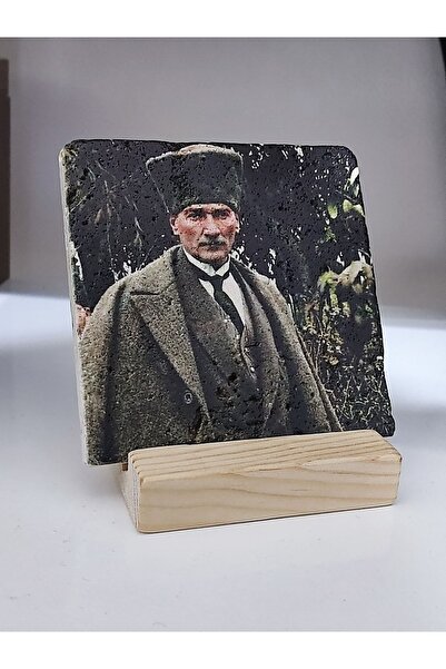 Begoloni Stone Decor Atatürk Baskılı Taş Masa Üstü Tablo Dekor 10x10cm - Tabl...