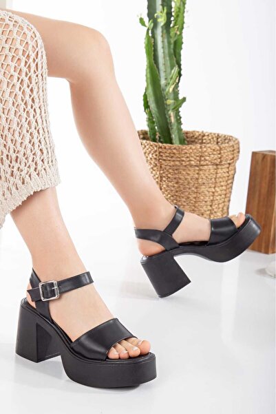BUİSTİ Sandale de damă cu talpă cu platformă neagră cu o singură dungă - vară cu toc gros