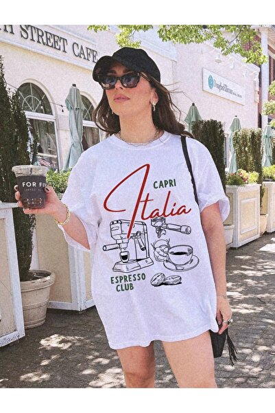 Jose Clothing تي شيرت قطني أبيض كبير الحجم - رقبة دائرية، كم قصير، مطبوع