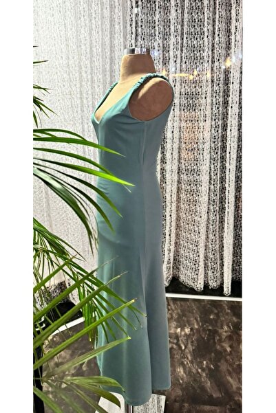 Be&Be Store Askılı, Ön Arka V Yaka, Uzun Elbise, Mint